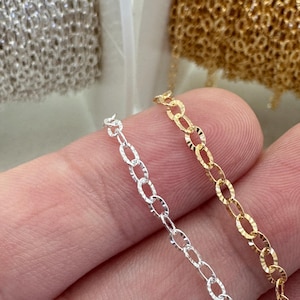 Textured Cable Chain-Bulk Chain By The Foot-Sterling Silver Or Gold Filled-Permanent Jewelry Chain-Bulk Jewelry Supplies-Unfinished Chain
