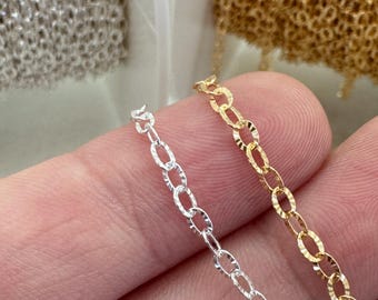 Textured Cable Chain-Sterling Silver Or Gold Filled-Bulk Chain By The Foot-Permanent Jewelry Chain-Jewelry Supplies-
