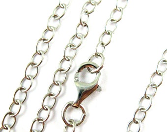 Rhodium  plated over Sterling Silver Chain Necklace - 4mm Cable Chain Necklace (16,18,20,22,24,26,28,30,36,40 inches) SKU: 601014-RH