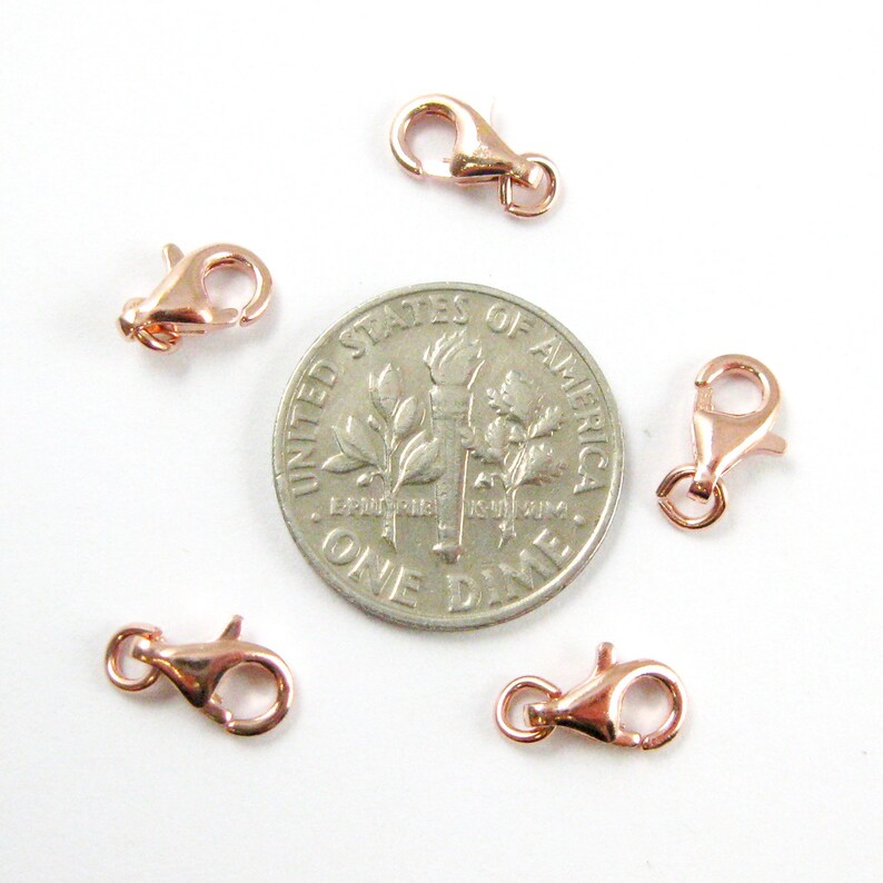 Clasps Rose Gold Findings Lobster Clasp-Rose Gold Plated over Sterling Silver Lobster Clasp with Jump Rings 8mm-5 pcs SKU: 202001-RG080 image 2