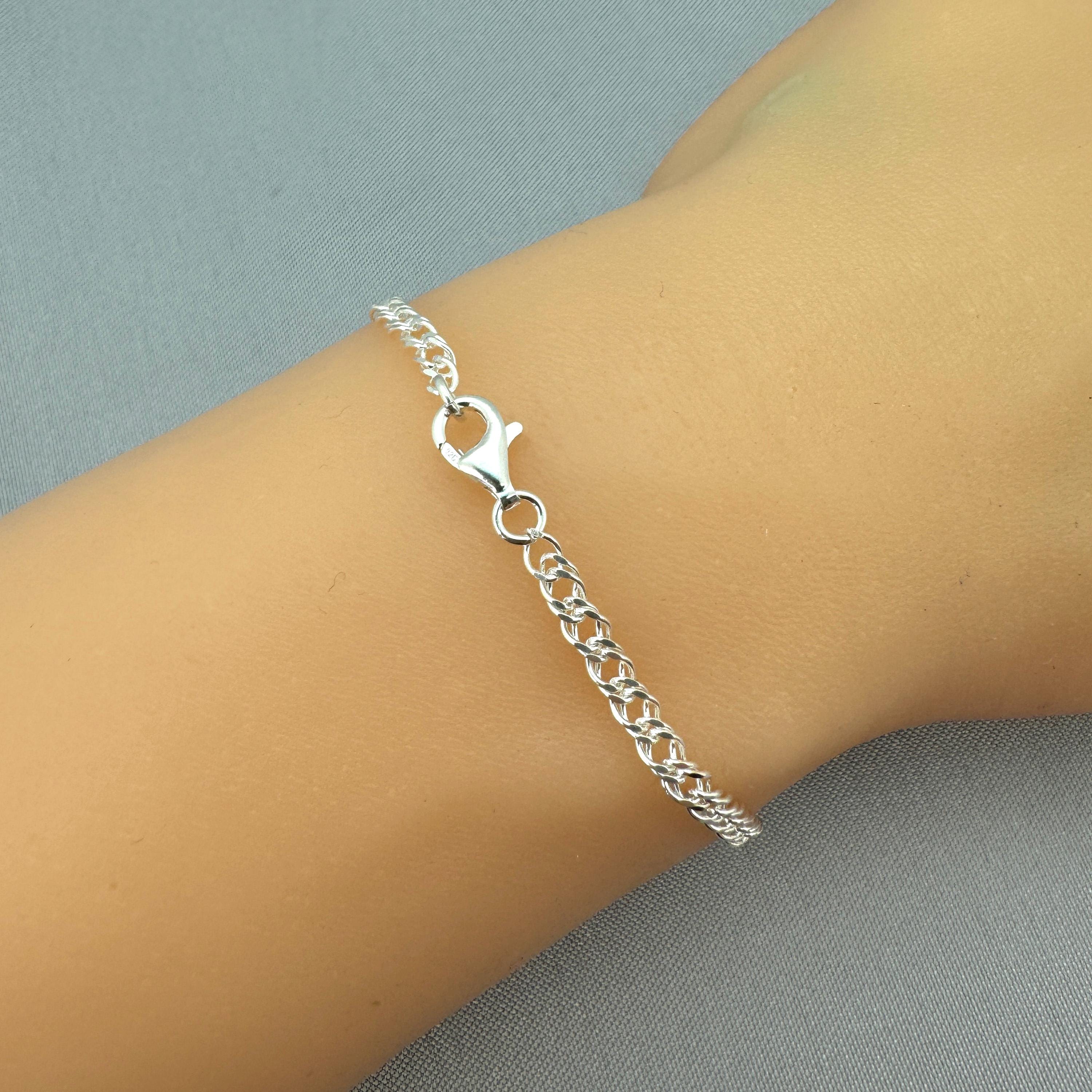 Sterling Silver Charm Bracelet - Double Diamond Cut Curb Sterling Silver Charm Bracelet - Double Diamond Cut Curb