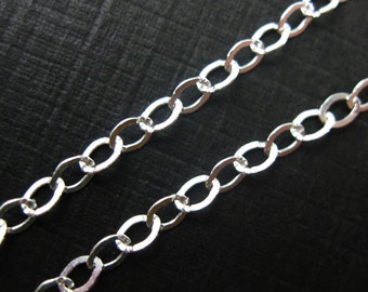 925 Sterling Silver Chain,  Unfinished Bulk Chain, Cable Flat Oval, Cable Chain -3.5 by 3mm ( 6 feet or 72 inches) - SKU: 101024