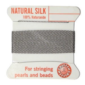Griffin Silk Beading Cord with Needle - 2 Meters - Size 6 - 0.70mm Diameter - Grey - Stringing Beads, Pearls, etc.  - SKU:501037-GRY6