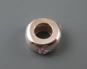 European Bead Charm, Genuine .925 Sterling Silver Charm, Jewelry Findings, Wholesale, CZ Simple Tri Stone SKU: 220007