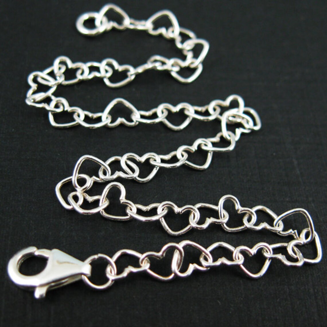 925 Sterling Silver Charm Bracelet Heart Shape Links Etsy