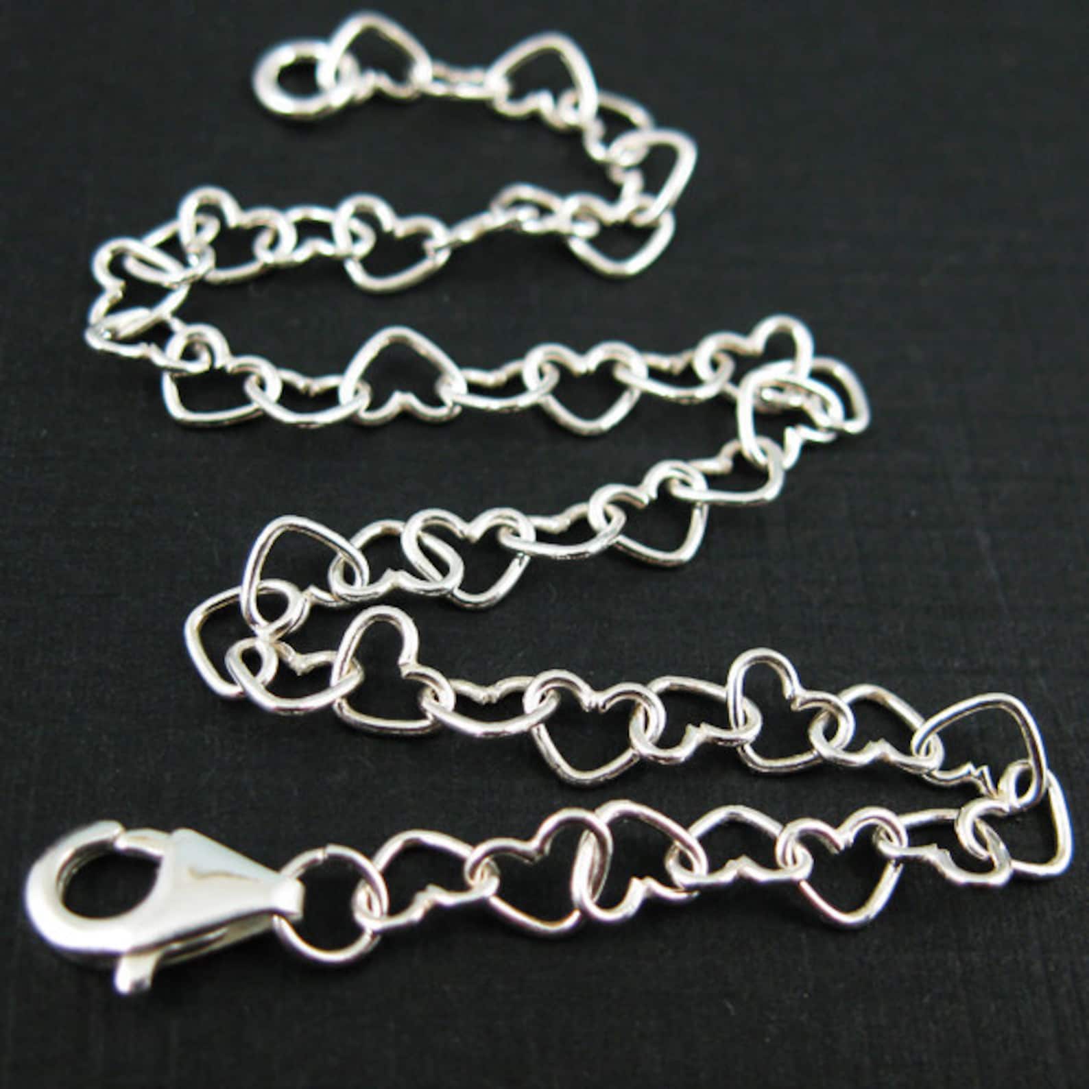 925 Sterling Silver Charm Bracelet Heart Shape Links Etsy