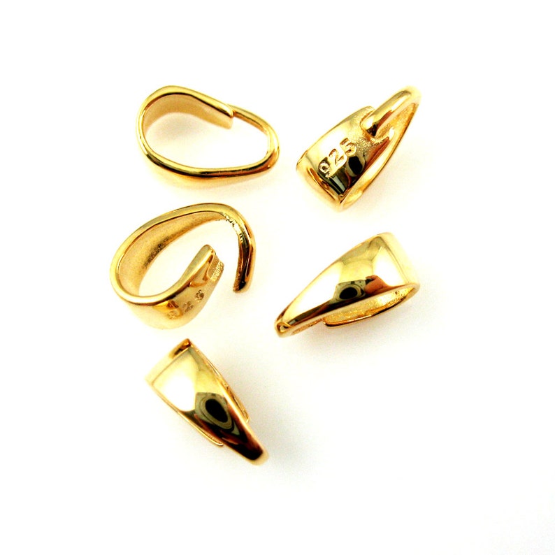 5 pcs -SKU:219012-VM Beading Supplies-Simple Smooth Classic Bail Connector-8.5mm 22K Gold plated over 925 Sterling Silver Bail Bail