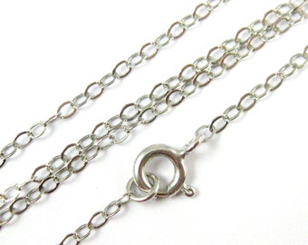 Rhodium Plated over 925 Sterling silver Chain, Necklace-Cable Flat Oval - 2.5 x 2mm - Finished Necklace for Pendant-All Sizes-SKU: 601022RH