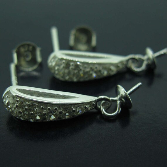 Sterling Silver Earrings Findings Fancy Earrings Cz drop Shape Peg for Pearls Bridal Earrings 1 Pair SKU 203066 Etsy