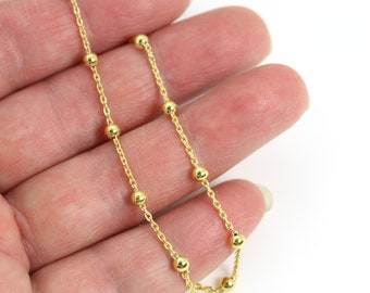 Gold Plated Sterling Silver Chain-Bulk Unfinished Chain-Ball Chains- Beaded Chains-Cable Oval Chain with 3mm Ball-SKU: 101049vm