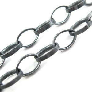 Oxidierte Sterling Silber Kette-Silberkette durch den Fuß-Klumpige Kette, Chunky Flachkabel Kette Großverkauf-7 mm (1,5 Fuß) SKU: 101004-OX