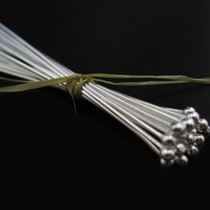 Sterling Silver Headpins, Head Pin-ball end Head Pins 26ga,2 inch  50 mm -Jewelry Making Supplies( 50 pieces ) SKU: 204403-2620