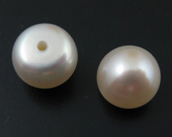 Freshwater pearls - Creamy Color - Half Drilled - Button Pearls - Wedding Bridal - June Birthstone - 8-8.5mm (2 pcs - 1 pair) SKU: 301708