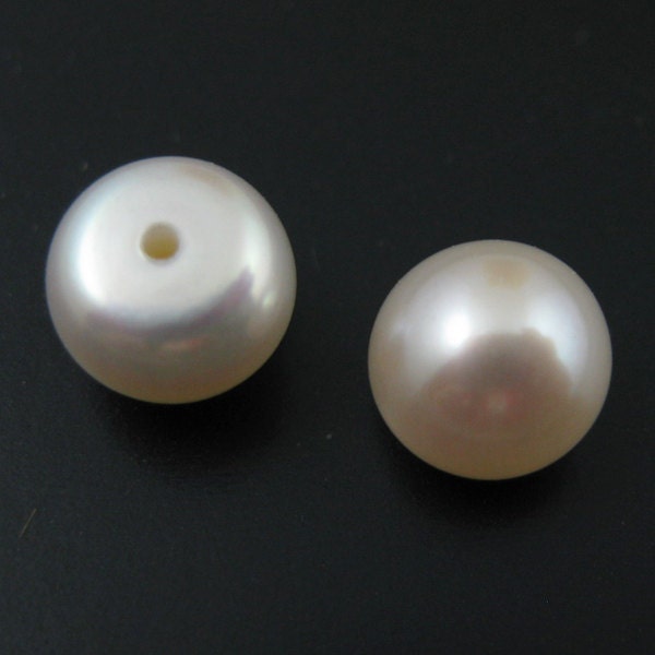 Freshwater pearls - Creamy Color - Half Drilled - Button Pearls - Wedding Bridal - June Birthstone - 8-8.5mm (2 pcs - 1 pair) SKU: 301708