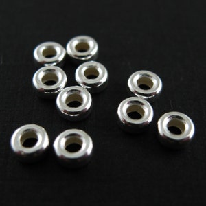 Sterling Silver Beads, Sterling Silver Spacers,Sterling Silver Findings-Smooth Donut Shaped Beads-4 by 2mm,wholesale(20 pcs)-SKU:211021-04