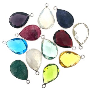 925 Sterling Silver Bezel Gemstone Pendant-Faceted Pear Shape-Birthstone Pendant-Jewlery Making Supplies-Jewelry Pendants-13x18mm (2 pcs)