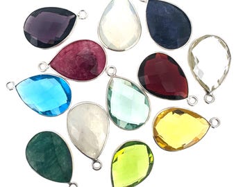 925 Sterling Silver Bezel Gemstone Pendant-Faceted Pear Shape-Birthstone Pendant-Jewlery Making Supplies-Jewelry Pendants-13x18mm (2 pcs)