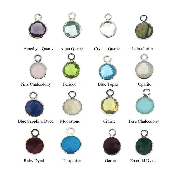 6mm Bezel Gemstone Pendants, Charms- Sterling Silver Charm-Gemstone Pendants,Tiny Faceted Round Shape- (2 pcs) - SKU: 201118