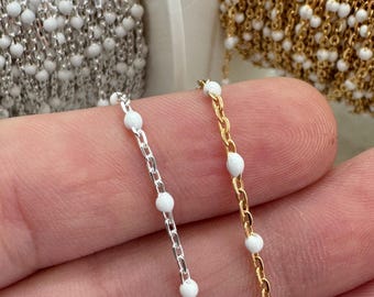 Cable Chain With White Enamel Links-Bulk Chain By The Foot-Bulk Jewelry Supply-Permanent Jewelry Chain-Unfinished Chain-Dainty Enamel Chain