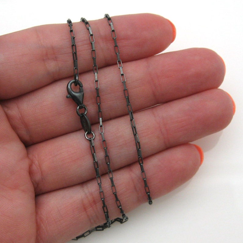 Finished For Pendant SKU: 601011-OX-18 small rectangle chain Oxidized Sterling Silver Chain 18 inches