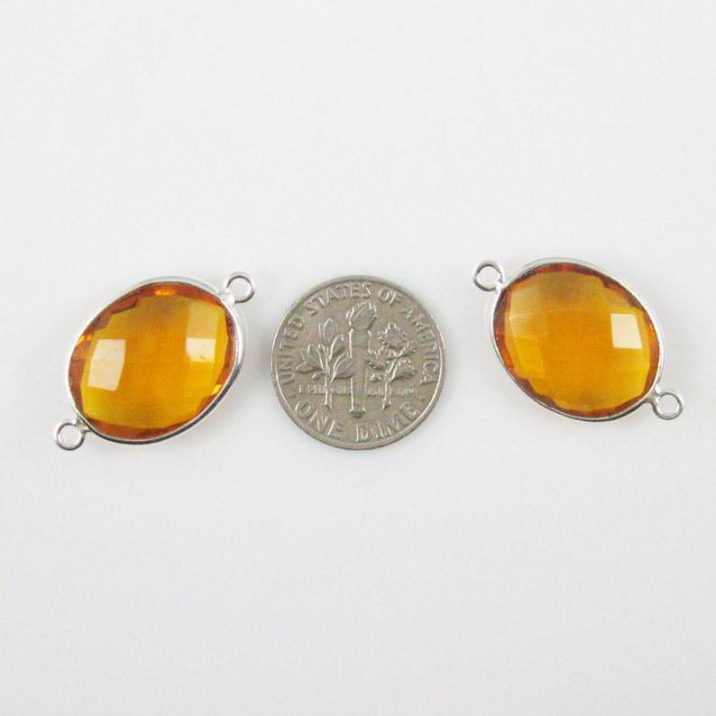 Bezel Connectors,Gemstone Connectors, Links Sterling Silver-Gemstone Connector, Faceted Oval Shape Connector-10x14mm-2 pcs SKU: 209111 Citrine Quartz