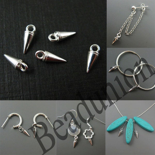 Spike Charm-Sterling Silver Charm - Spike Stud Charm - Cone Charm - Jewelry Stud - Jewelry Making Charm - Findings( 8mm-2pcs) SKU: 201232