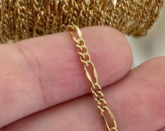 14K Gold Filled Dapped Figaro Chain-Bulk Chain By The Foot-Unfinished Gold Chains-Permanent Jewelry-Jewelry Making Chain-Bulk Jewelry Supply
