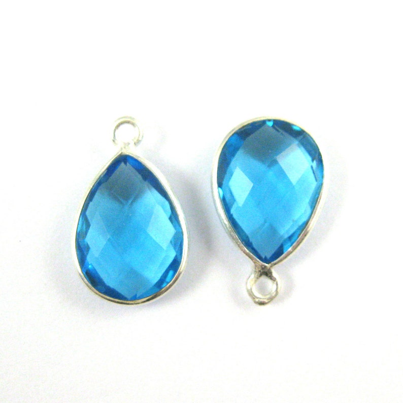 Bezel Gemstone Pendant-Faceted Elongated Teardrop-34mm-Blue Topaz 2 pcs