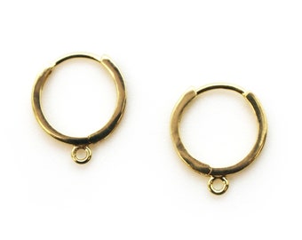 Solid Gold Earrings, 14K Yellow Gold Huggie Hoops with Rings, Ear Wires for Pearls, Wholesale Tiny Hoops Findings(1 pair) SKU: 203096-Y