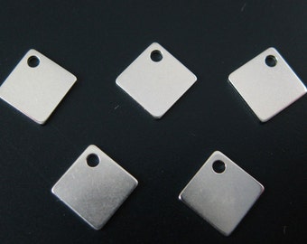 Sterling Silver Tags -  Tiny Diamond Shape Charm Tags  6 mm ( 10 pcs ) - SKU: 217003