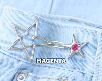 Waistband Tightener Adjuster Hook - Rhinestone Star Jeans Waist Buckle, Reduce Pants Waist In Second, Sweater Clips, For Jeans Denim Jacket