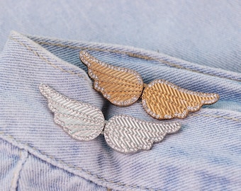 Alfileres de cierre con clip de ojo - Hebilla de cintura con alas de ángel con incrustaciones de diamantes, para jeans, chaquetas de mezclilla, cinturones con clip para cárdigan y pinzas para suéteres