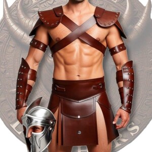Handmade Brown Leather Roman Gladiator Kilt Costume Set Heavy Duty LARP Outfit Authentic Historical Reenactment Gear Etsy