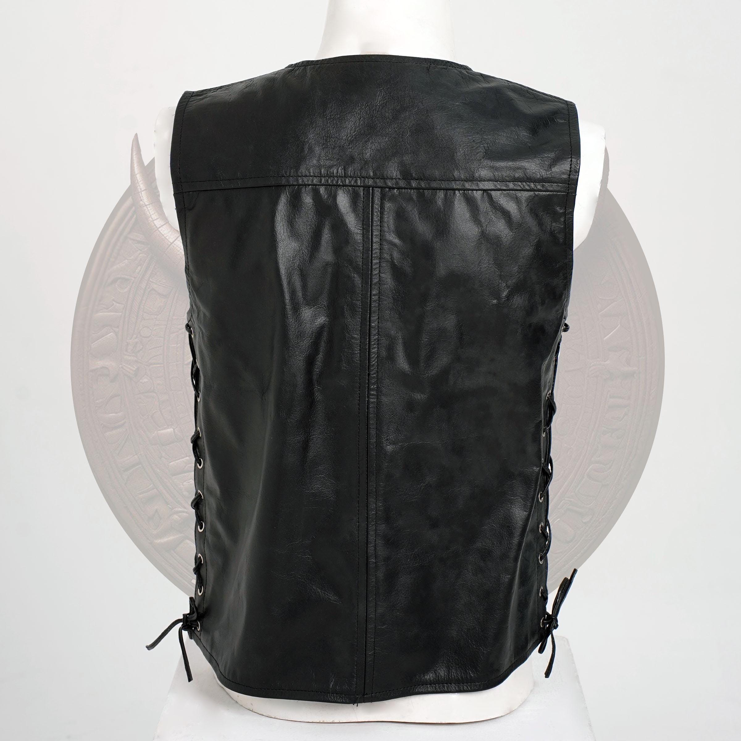 トップス VINTAGE LEATHER VEST Handmade Leather Vest, Vintage Black Leather Vest, Leather