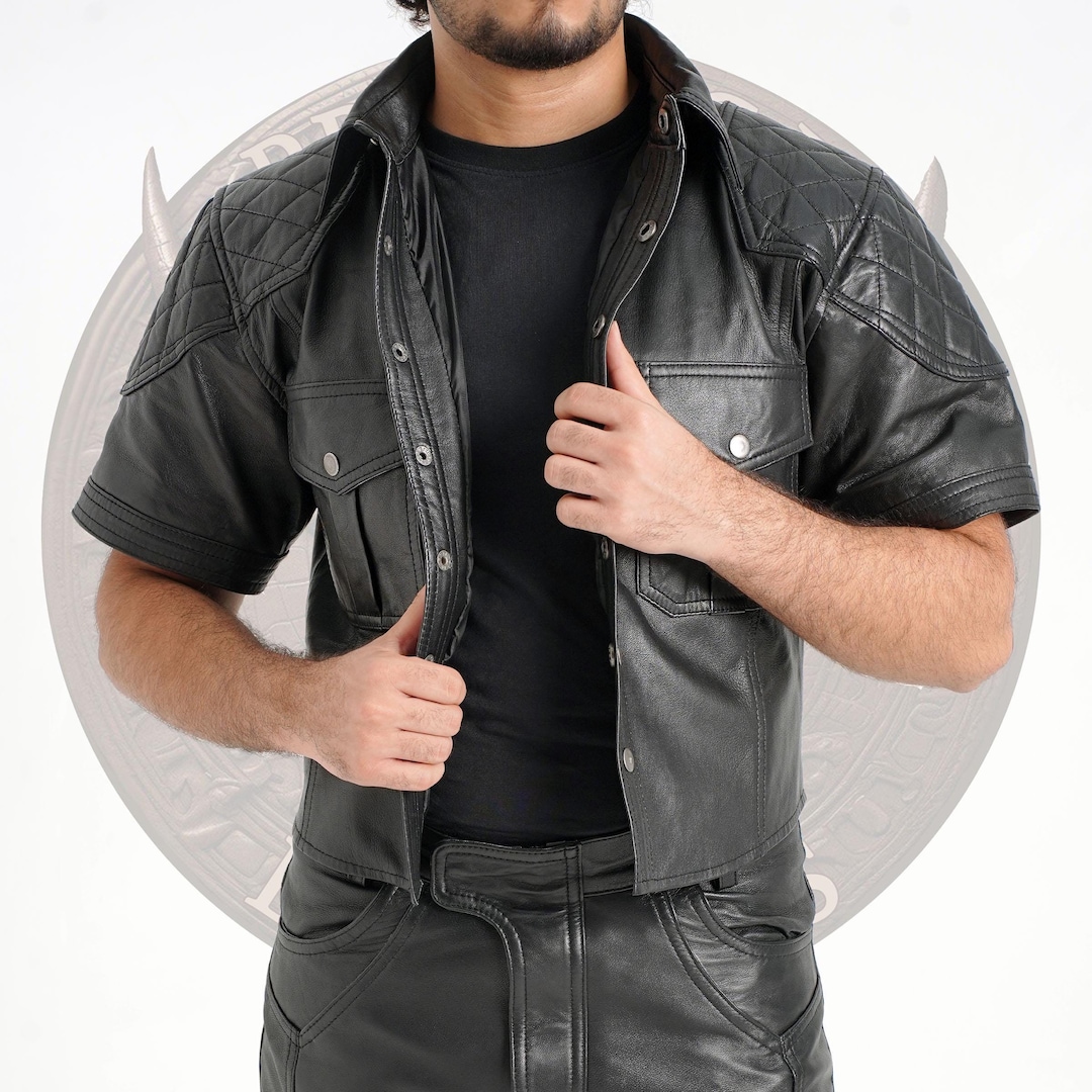 Men's Genuine Leather Biker Shirt in Sleek Black Genuine Black — free download
