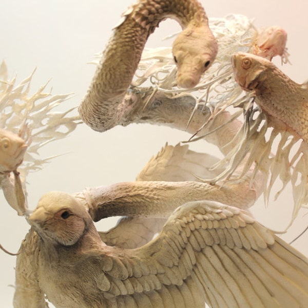 Bird Serpent Fish - Lethal White series - original handmade OOAK clay art sculpture