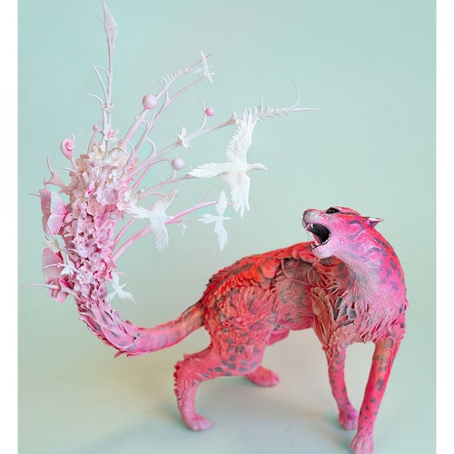 on passion and aggression - (leopard with birds) - Original Giclee Edition Print - 13x19"