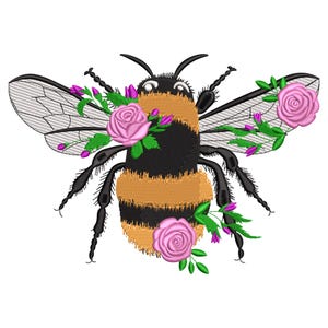 Motif de broderie floral abeille : fichier de broderie Machine roses et fleurs