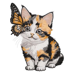 Cats With Butterfly Embroidery Design - Animal , Insect Machine Embroidery Pattern , Kitten and butterfly machine embroidery design