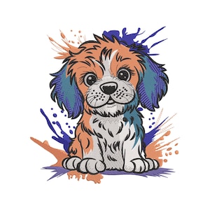 Adorable Colorful Dog Embroidery Design , Dog machine Embroidery design file , dog lover patterns