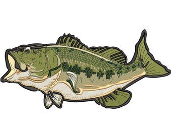 Largemouth Bass Fish Machine Embroidery Design (Digital File)