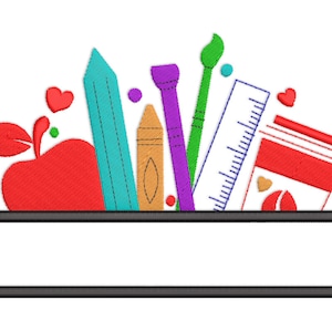 Teacher School Supplies Split Monogram: Embroidery Design File