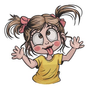 Playful Girl Embroidery Design – Cute Silly Face machine embroidery file , kids embroidery design,  baby embroidery file