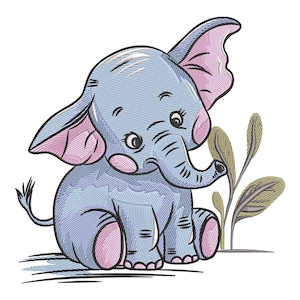 Baby Elephant Embroidery Design – Cute Animal machine embroidery design