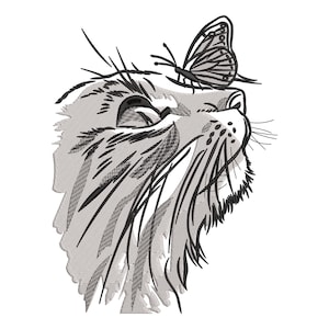 Cat with Butterfly Embroidery design, pet Machine embroidery design, Floral cat with a butterfly embroidery File