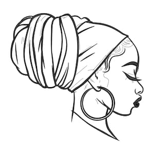 African Woman Line Art Embroidery Design – Afro Girl Machine embroidery design