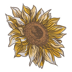 Sonnenblume Stickdatei – Sonnenblume mit Blatt, Maschinenstickdatei, Blumen Stickdatei