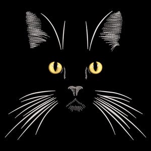 黒猫の刺繍デザイン - ダークな生地に動物の刺繍、動物愛好家の刺繍ファイル