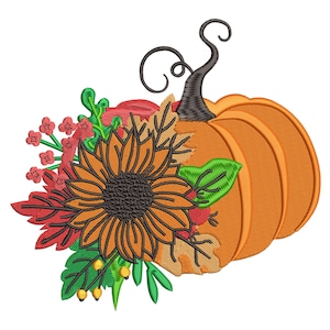 Floral Pumpkin Embroidery Design: Sunflower Thanksgiving Machine Embroidery File