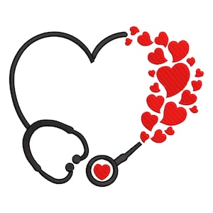 Valentine&#39;s Day Stethoscope Embroidery Design, Heart Nurse Machine Embroidery Design, Heart Stethoscope Embroidery file